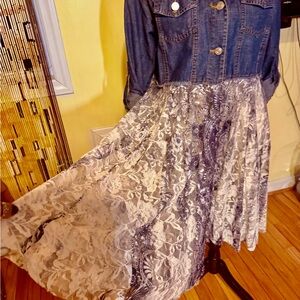 Elegant Blue Denim and Floral Dress